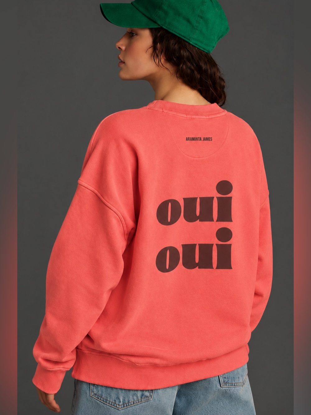 Araminta James Oui Oui Sweatshirt Coral Red Graphic Crewneck Size Large